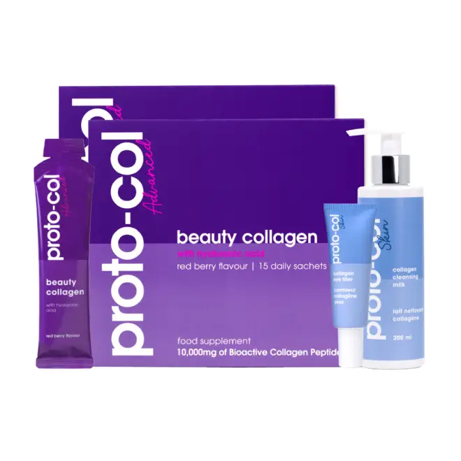 30 días intensivos de colágeno bebible con ácido hialurónico + limpiadora facial y contorno de ojos antiedad