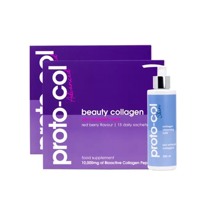 30 días intensivos de colágeno bebible con ácido hialurónico + limpiadora facial antiedad